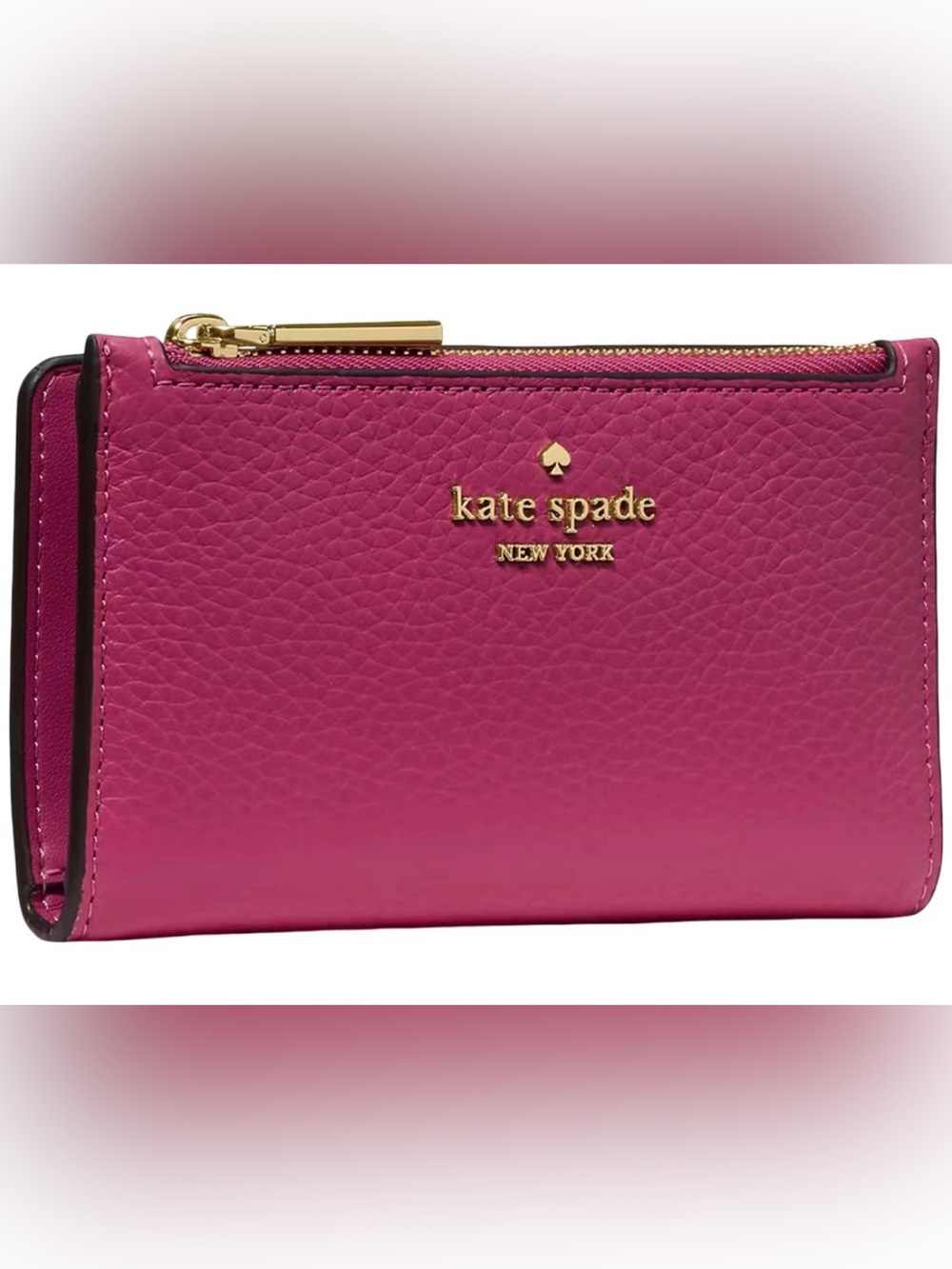 Kate Spade Leila Small Slim Bifold Wallet Pebbled Calf Leather Nouveau Rose NWT